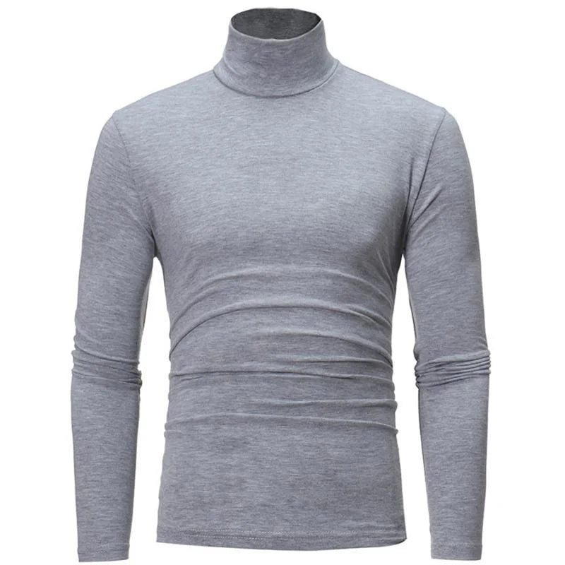 Fashion Men's Casual Slim Fit Basic Turtleneck High Collar Pullover Male Autumn Spring Thin Tops Basic Bottoming Plain T-shirt