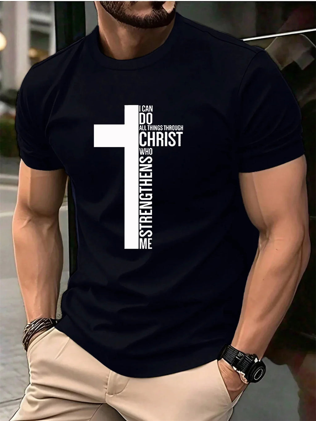 Men's Summer 100 Cotton Fashionable Casual Loose Large Cross Graphic Printed Sports Round Neck Short Sleeve T-shirt Top