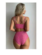 Women Sexy Slim Plaid Two Pieces Swimsuit High Waisted Bikini Swimwear 2024 Bikini Sets Size S-3XL Rose Red/Black/Blue/Sky Blue