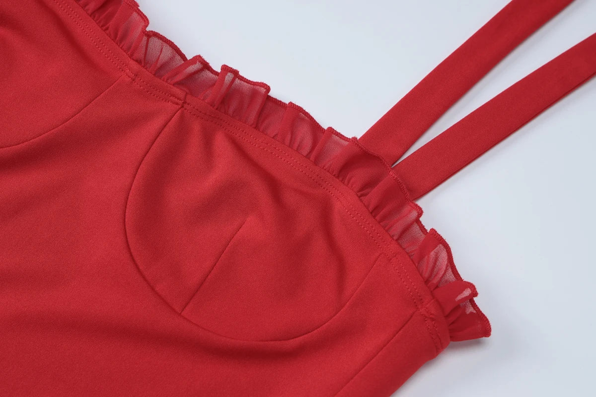 Hugcitar 2024 Elegant Solid Slips Ruffles Backless Bandage Patchwork Sexy Slim Mini Dress Women Outfits Birthday Party Vacation