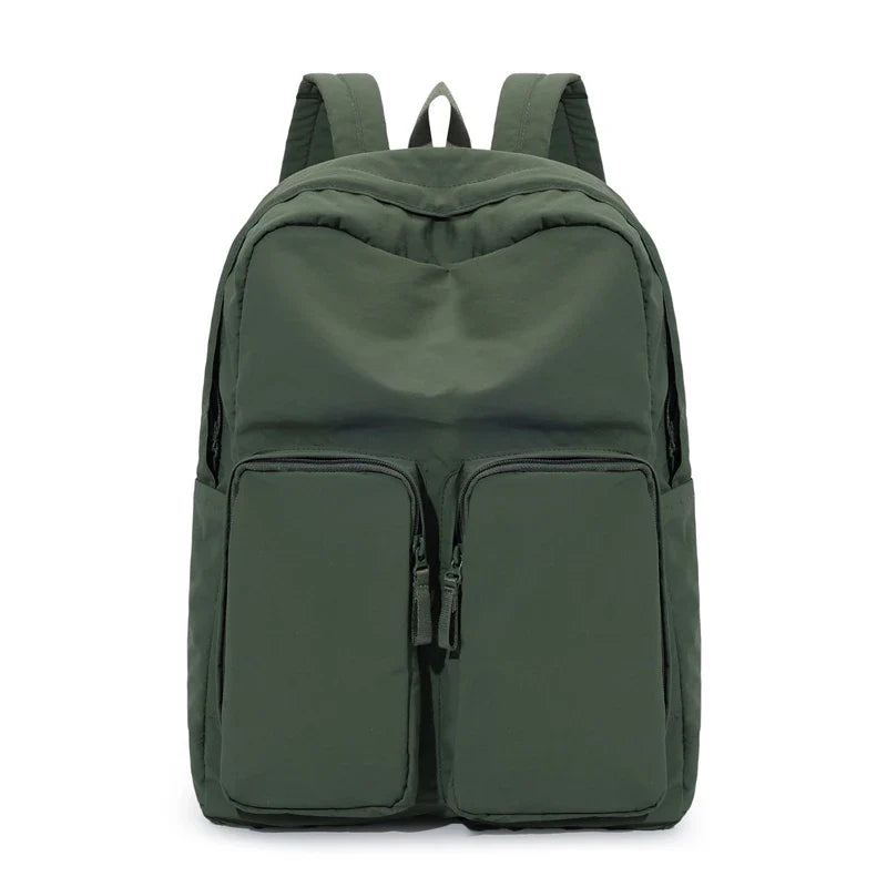 Water - resistant double - shoulder backpack. It has a large capacity, is lightweight and casual. Made of wrinkled and washed ny