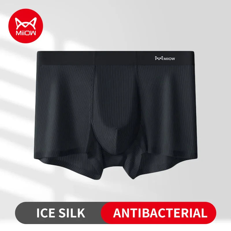 MiiOW 3Pcs Soft Ice Silk Men Boxer Underwear Men's Panties Summer Breathable Striped Underpants Male Antibacterial Boxers Trunks