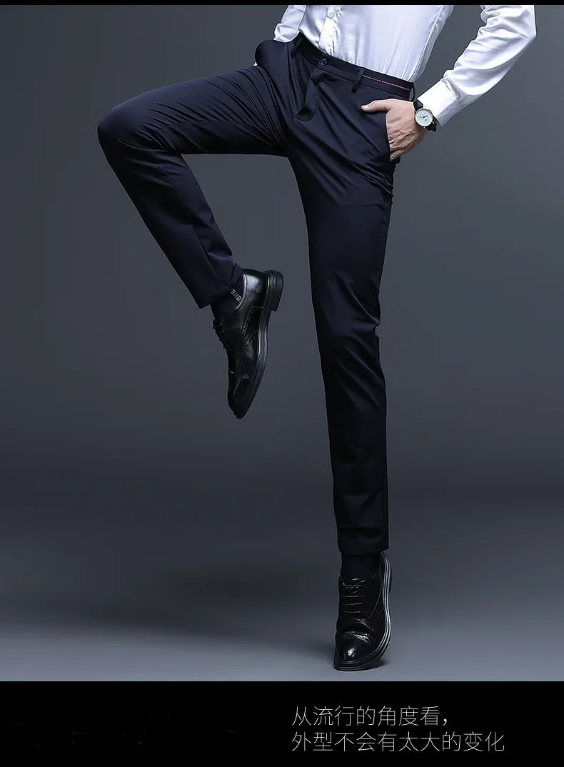 Top Grade Flat Waist Milk Shreds Business New Brand Casual Office Fashion Long Straight Pants Men Trousers Mens Clothes 2025