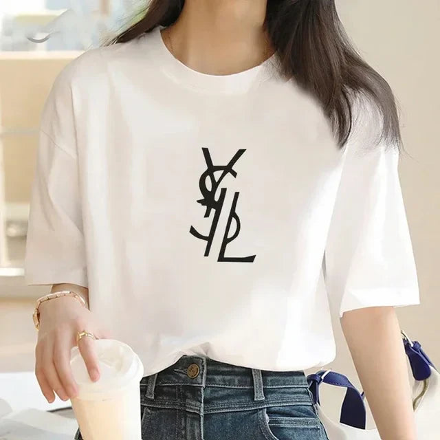 Men's and Women's Cotton T-Shirts Summer Letter Printed T-Shirts Basic Round Neck T-shirt Fashion Casual Short Sleeved Top Tees