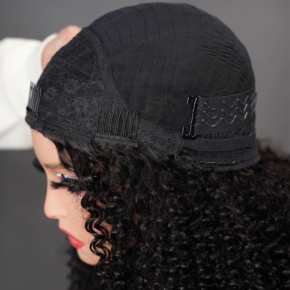 Geeta Half Wigs Human Hair Kinky Curly 3 In 1 Human Hair Wig Seamless Flip Over Half Wig Beginner Friendly Curly Wigs for Women