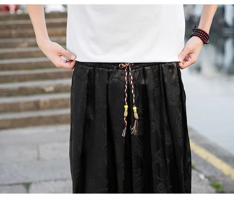 FGKKS 2023 Outdoor Brand Pants For Men Lce Silk Dragon Dark Flower Loose Bloomers High Quality Wide Leg Casual Trousers Male