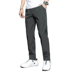 Ice Silk Men's Pants 2023 Summer New Black Gray Thin Business Casual Pants Outdoor Elastic Breathable Straight Leg Sweatpants