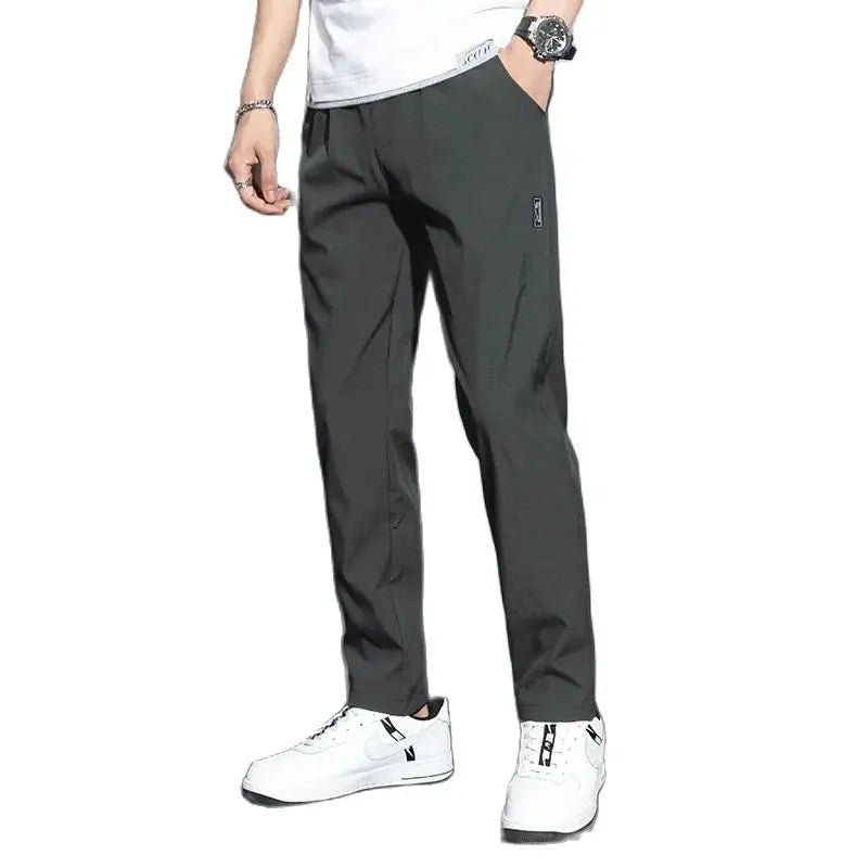Ice Silk Men's Pants 2023 Summer New Black Gray Thin Business Casual Pants Outdoor Elastic Breathable Straight Leg Sweatpants