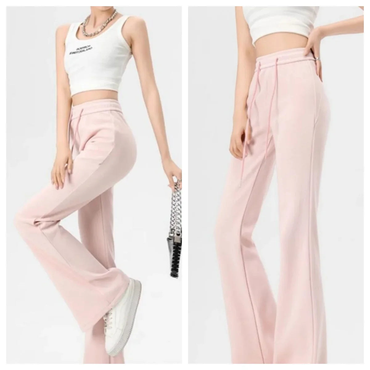 Women's Wide Leg Pants Lady's Draswtring Sweet Y2K Pink Flare Pant Boot Cut Female Long Trousers Casual Chic Matching Sweatpants