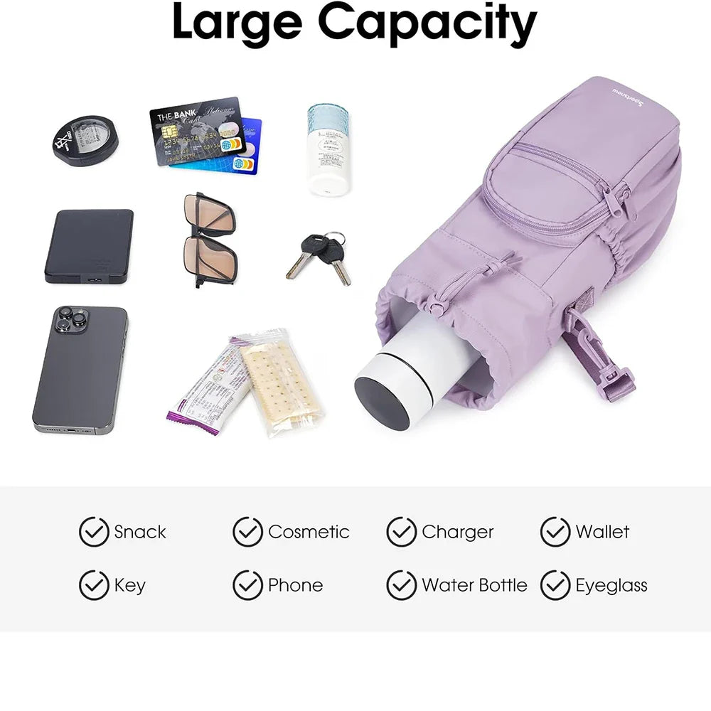 Water Bottle Holder with Strap, Insulation Water Bottle Carrier Bag with Phone Pocket, Water Bottle Sling Bag Crossbody