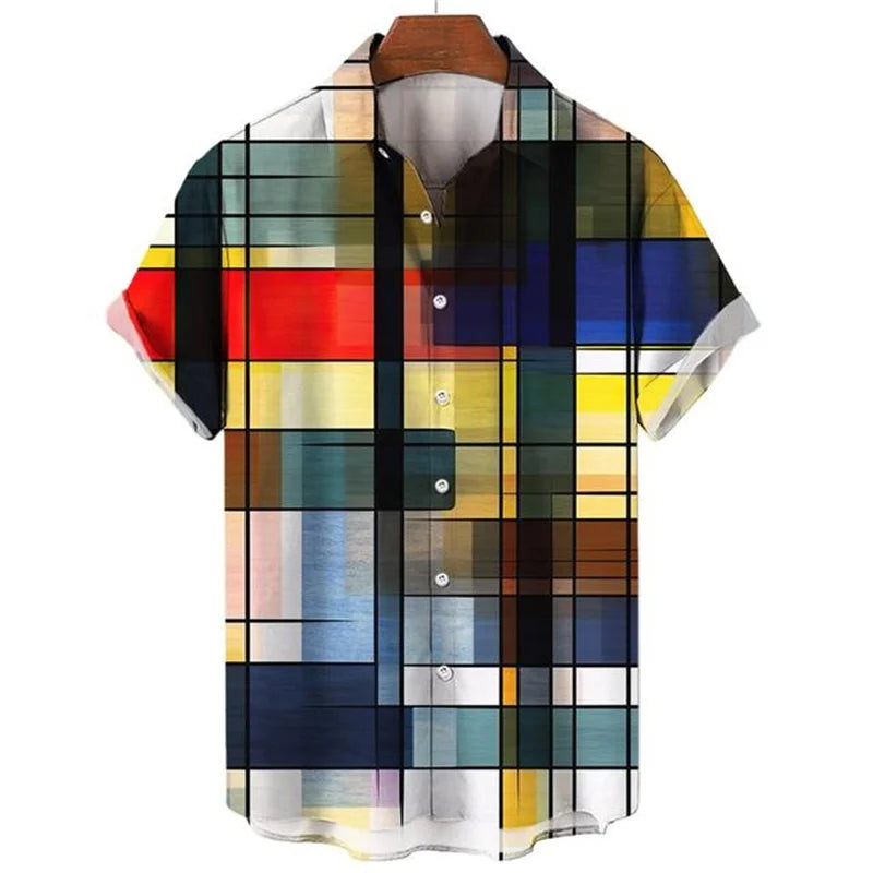 Men Colorful 3d Printed Plaid Shirt Hot Sale Causal Fashion Hawaiian Shirts Loose Short Sleeve Button Beach Blouse Male Clothing