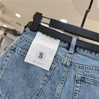 High-waisted Loose-fit Women's Jeans Slimming Style Casual A- line Trousers Ruffled Edges Lightweight Heat Pants