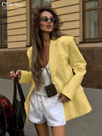 Clacive Winter Loose Yellow Cotton Office Women's Blazer Fashion Lapel Long Sleeve Blazers Elegant Classic Top Female Clothing