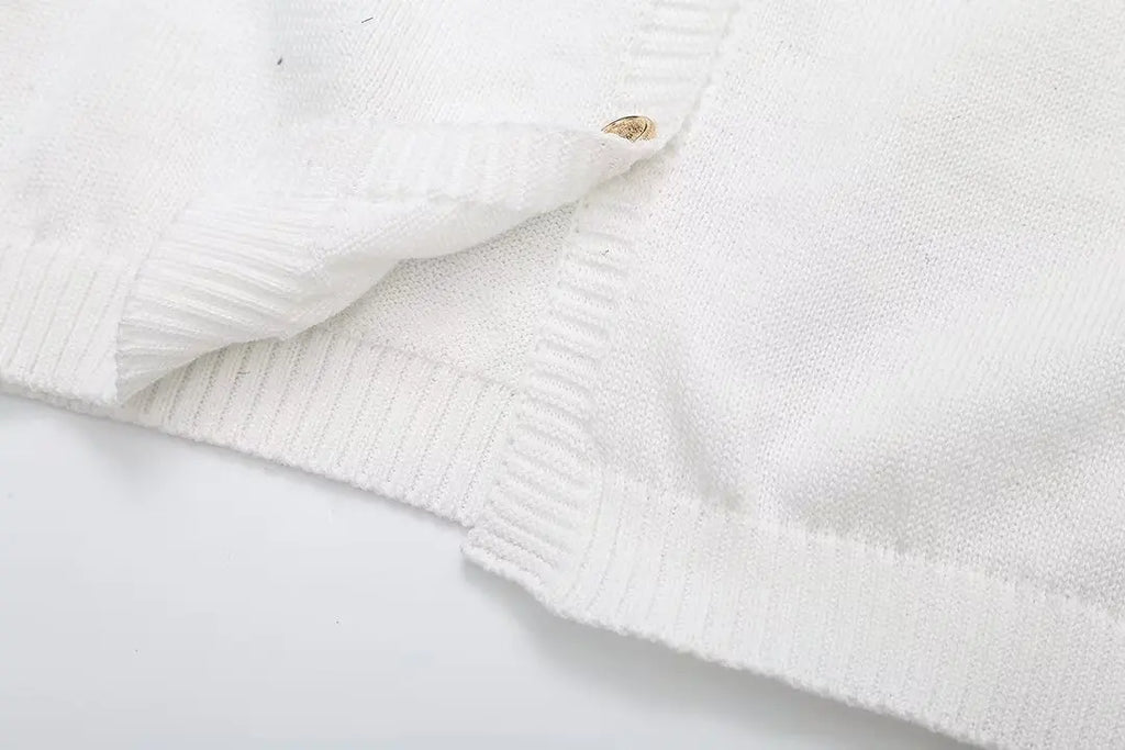 Elegant Women's Knitted Short Sleeve Dress Single Breasted High Waist Button Mini Curvy Dresse Knitwears White Black Summer 2025