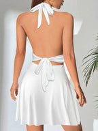 Hot-selling banded women's V-neck skirt Europe and the United States summer sexy backless pleated dress mini skirt