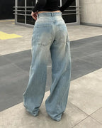 Harajuku Baggy Straight Pants High Waisted Y2k Vintage Blue Washed and Distressed Jeans Fashion Casual Classic Trousers New