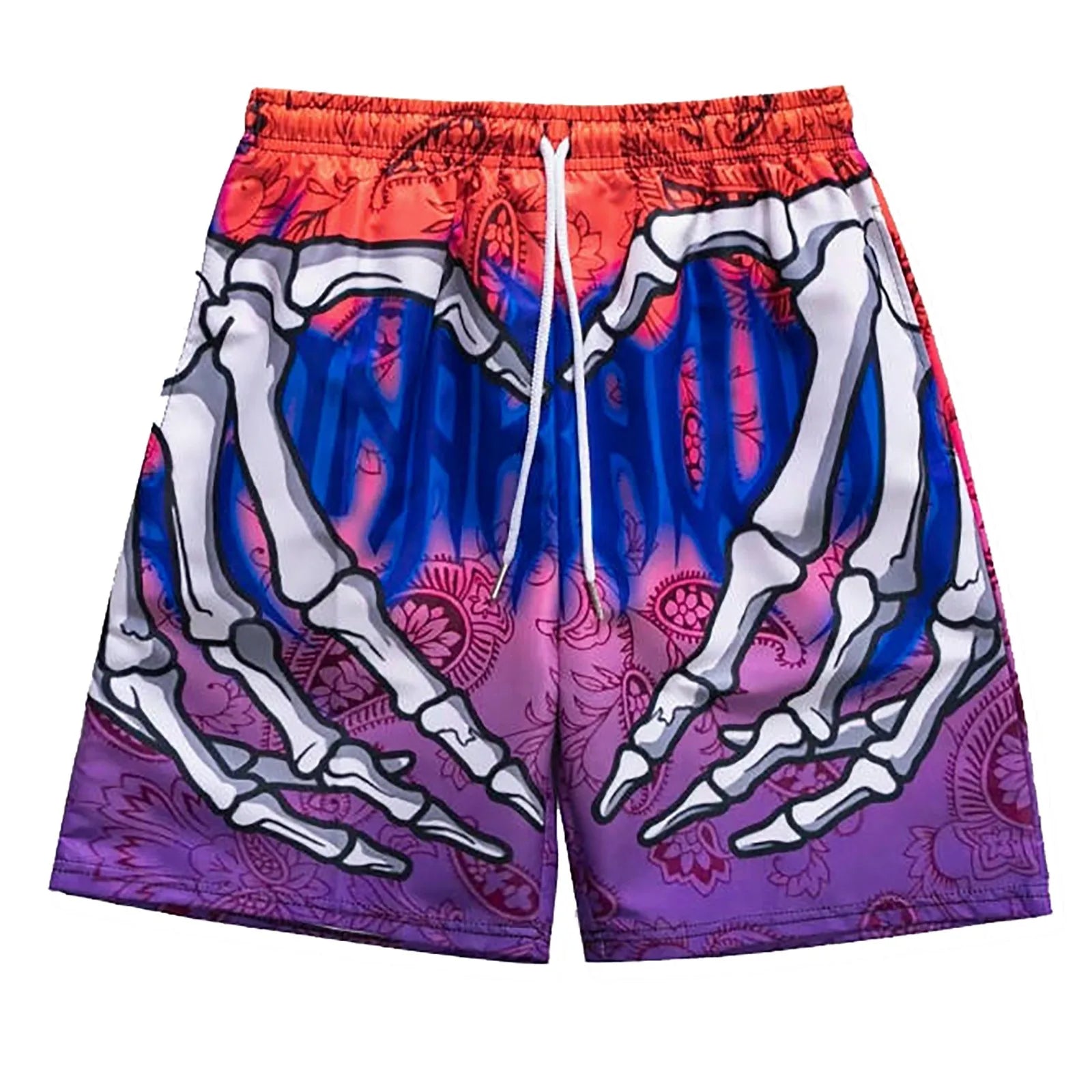 Elastic Waist Jogging Shorts Swim Trunks Board Shorts Summer Beach Shorts With Hand Print Y2k Shorts For Men Ropa Hombre