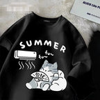 Summer Japanese Cartoon Cute Cat Fun Print Short Sleeve T-shirt Women's Loose Casual Half Sleeve Soft Bottom Plus Size Shirt Top