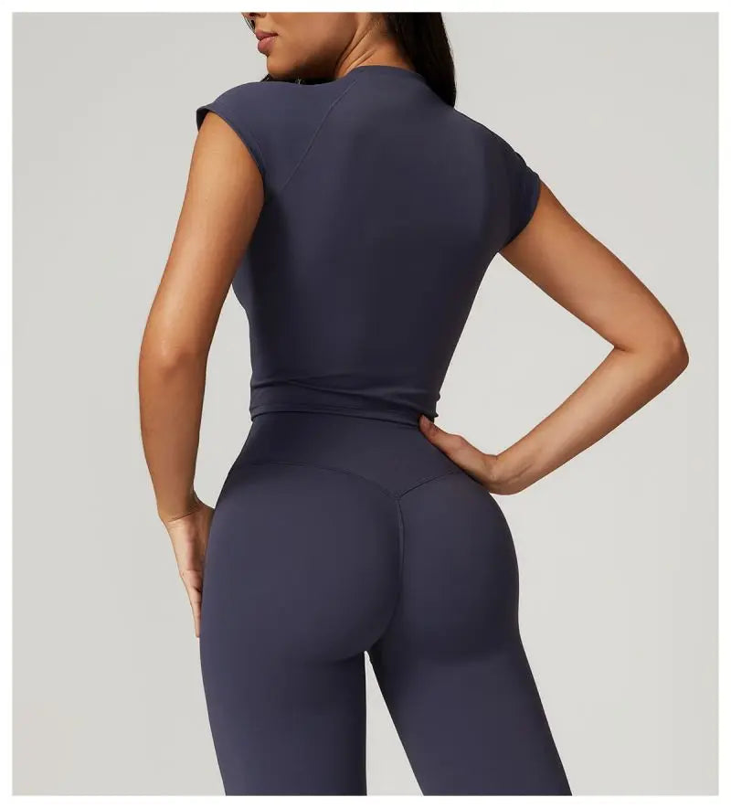 Two Piece Short Sleeve Sport Yoga Set Outfit Fitness Gym Set Workout Clothes for Women Flare Leggings Sportwear Women Tracksuit