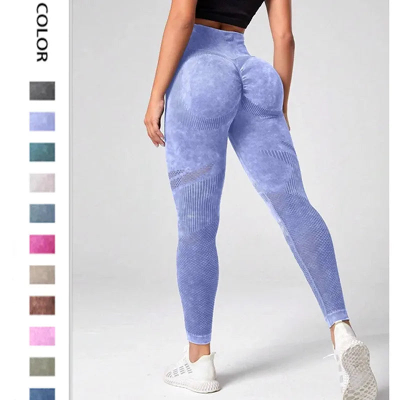 WOYYHO Athletic Pants Women Seamless Yoga Pants Mesh Sports Leggings High Waist Gym Tights Workout Squat Proof Pants