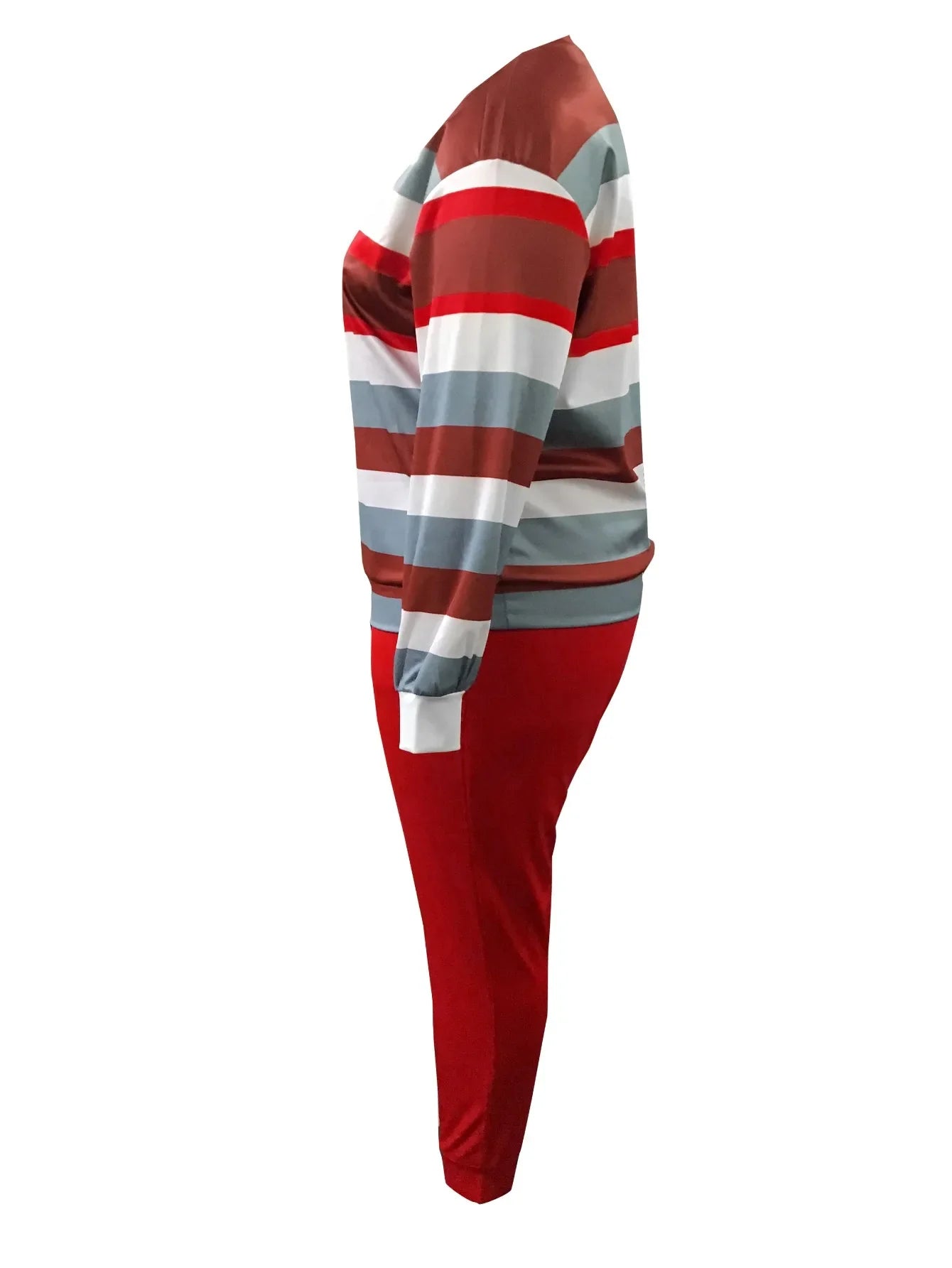 XL-5XL LW Plus Size Striped Patchwork Pants Set Women Long Sleeve Legging Set Round Neck Casual Two Piece Outfit Tracksuit