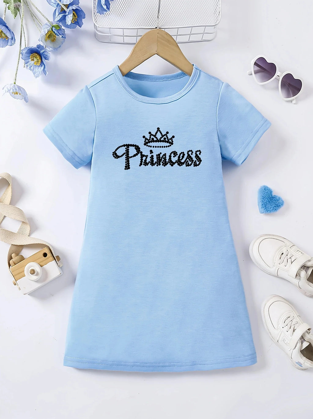 Girl's summer casual A-line dress with letter print | Machine washable, perfect for spring and summer outings