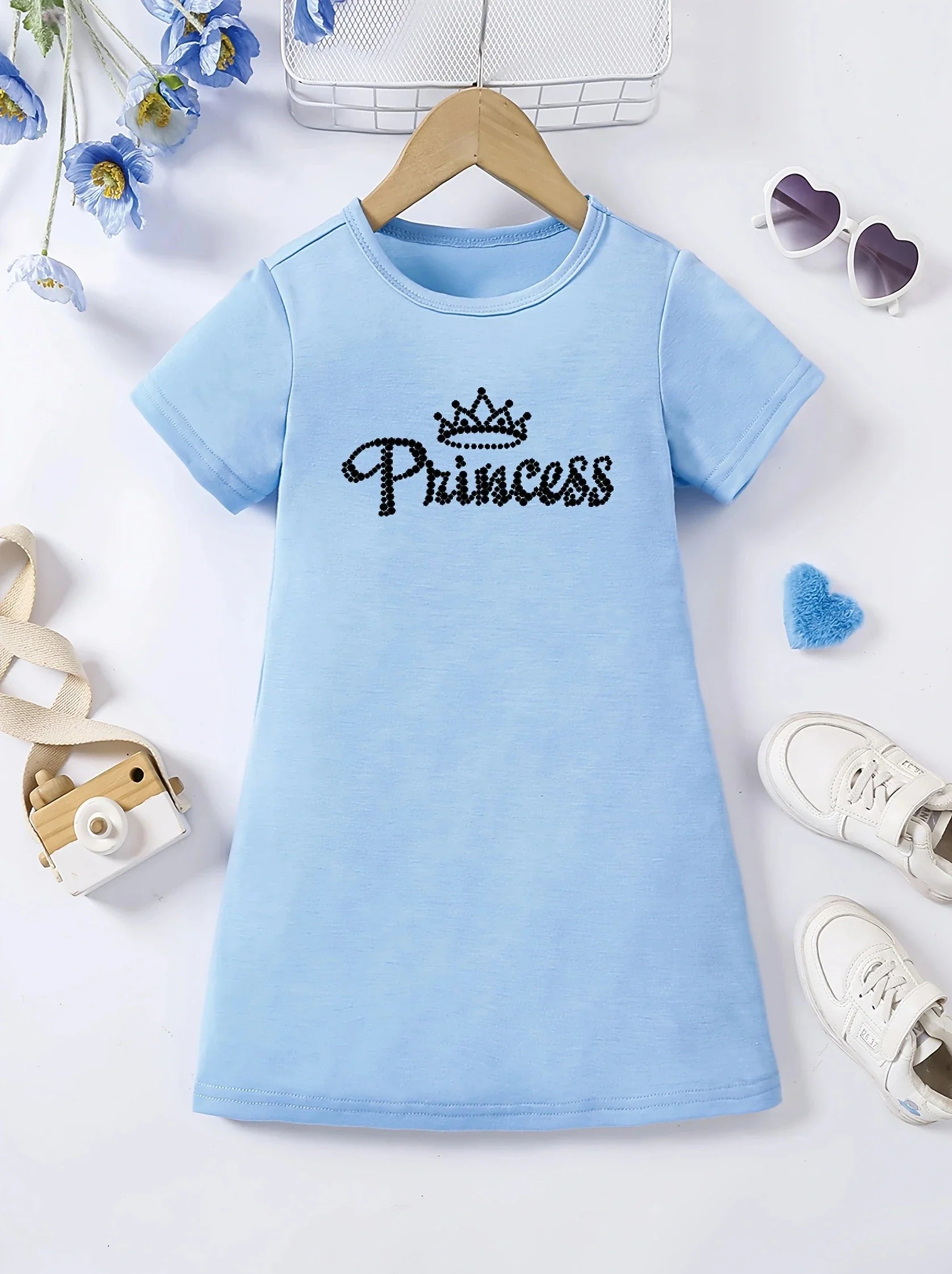 Girl's summer casual A-line dress with letter print | Machine washable, perfect for spring and summer outings