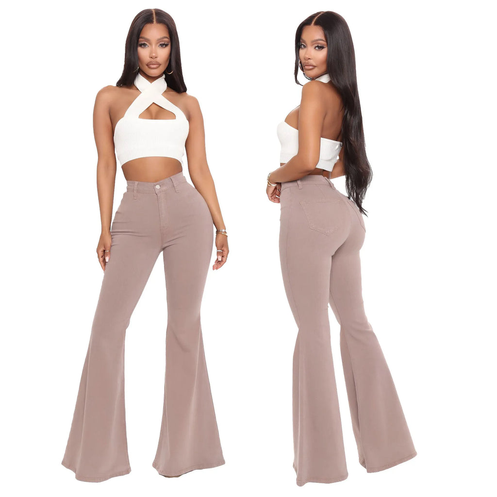 Women Jeans Flare Pants Sexy Denim Long Pant Hip Wrap Casual Solid Elegant Splice Regular Slim Fit High Waist Trousers Summer