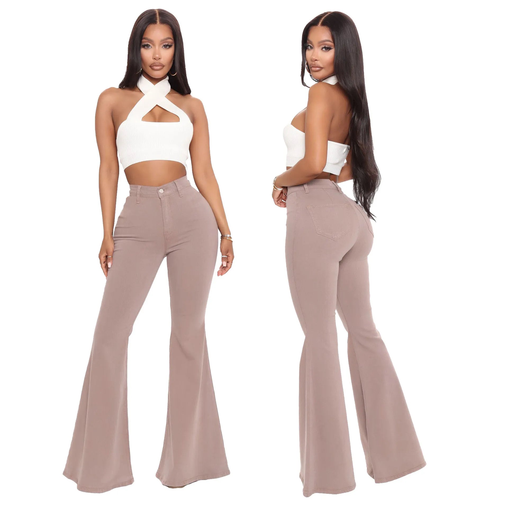 Women Jeans Flare Pants Sexy Denim Long Pant Hip Wrap Casual Solid Elegant Splice Regular Slim Fit High Waist Trousers Summer
