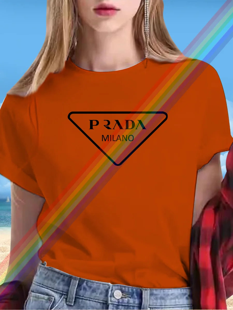 Summer women's letter P women's printed short-sleeved T-shirt round neck short-sleeved women's fashion street printed clothing