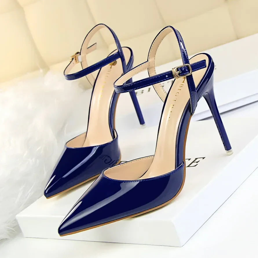 Women 10.5cm High Heels Sandals Lady Metallic Gold Silver Patent Leather Stripper Strap Sandles Wedding Fetish Nightclub Shoes