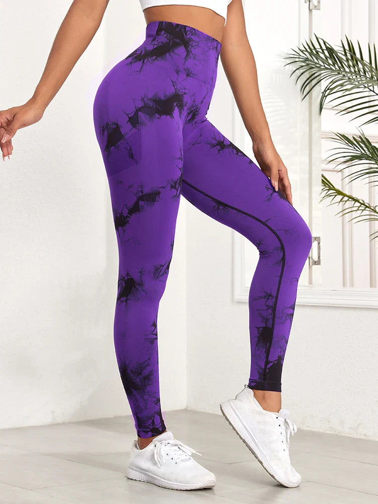Tie Dye Seamless Gym Leggings Women Push Up Women Mallas Sports Fitness Contour Yoga Running Pants Elastic  Leggins