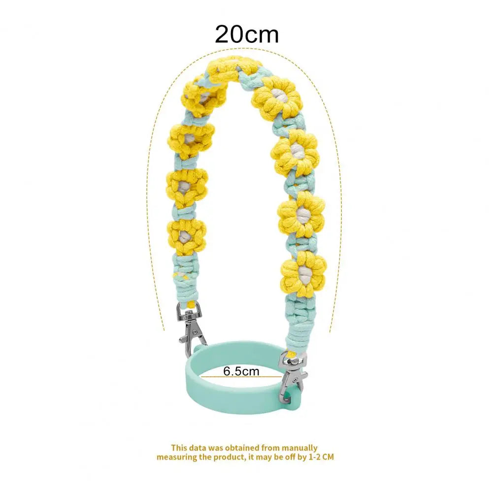 Water Bottle Handle Strap Handmade Flower 16-40oz Tumbler Silicone Safety Ring Cotton Rope Flower Durable Water Bottle Strap