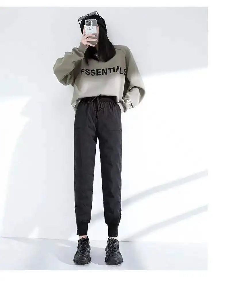 down Bottoming down Cotton Pants Women's New Loose High Waist down Wadded Trousers Women's Fashion Autumn and Winter New