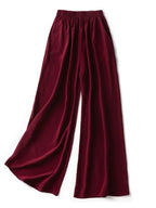 SuyaDream Women Wide Leg Pants 100%Real Silk Solid Elastic Waisted Ankle-length 2024 Office Spring Autumn Chic Trousers Black