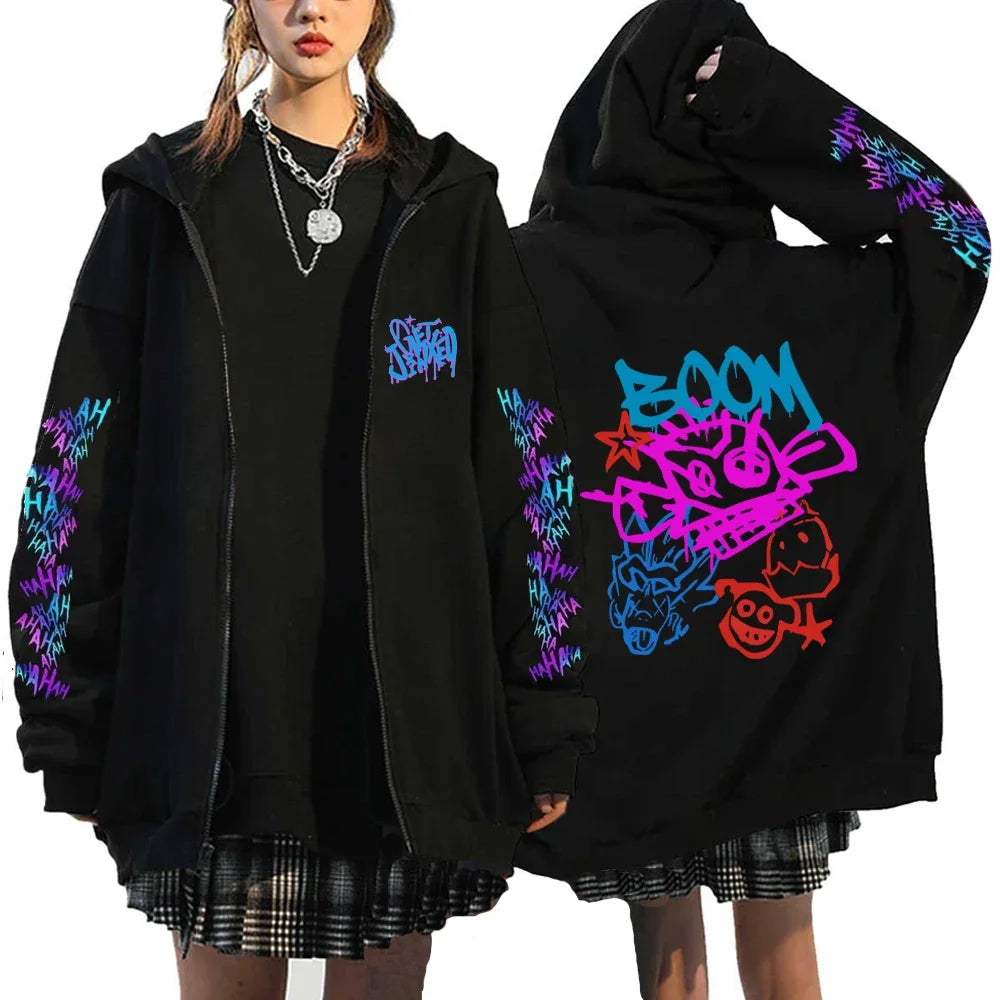 Arcane-Jinx Zipper Hoodie Monkey Graffiti Zip Up Jacket Men Women Game Lover Popular Sweatshirts HipHop Streetwear Pullover Gift