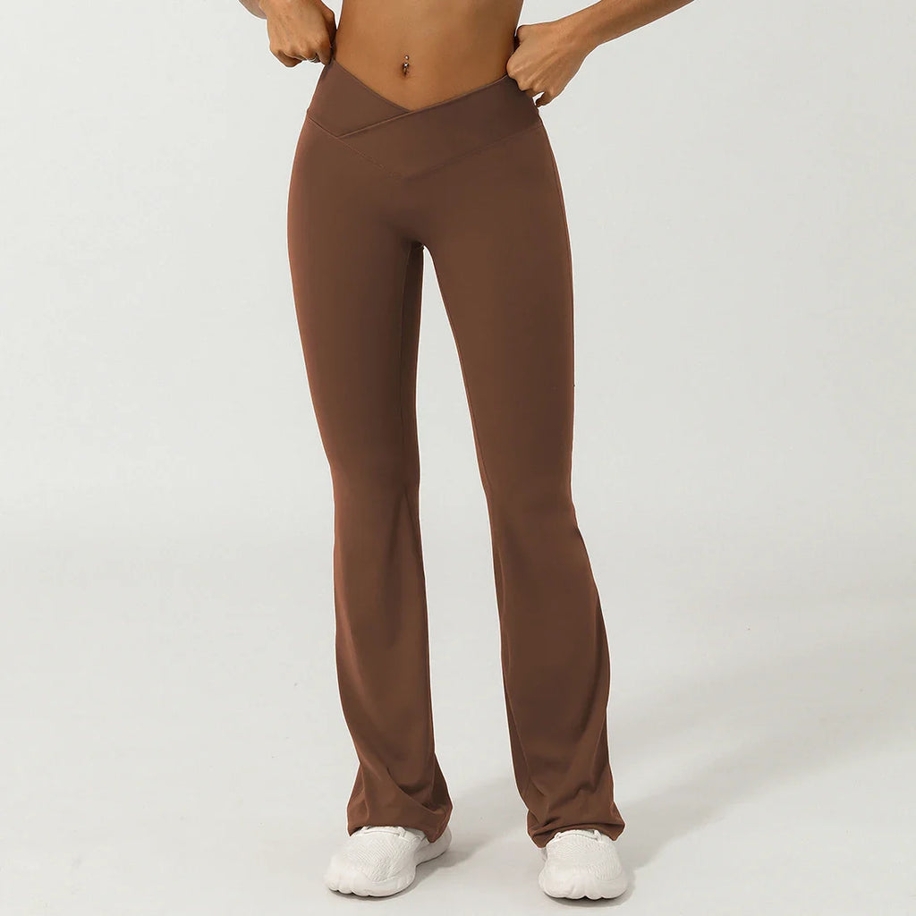 Women Cross Waist Fitness Breathable Yoga Training Gym Outdoor Dance Sport Flare Pants