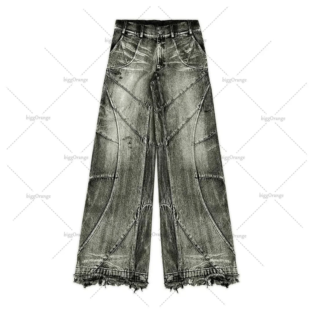 High Waisted Baggy Jeans for Men and Women Wide Leg Pants Punk Multi-Pocket Harajuku Washed Hip-Hop New Heavy Industry Y2K