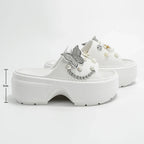 Fashionable Silver Butterfly Flower One-Line Sandals Outdoor Thick-Soled Heightening Sandals E20