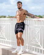 Woven Sports Quick Drying Black Shorts Men's Fitness Tide Brand Bodybuilding Slim Zipper Pocket Running Hip-hop Training Pants