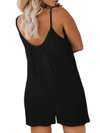 Chic Plus Size Black Spaghetti Strap Jumpsuit Flowy Wide-Leg Casual Summer Outfit for Women