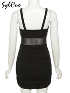 Sylcue Black Mysterious Sexy Mature Beautiful Tight Hot Confident Summer Party Intellectual Elegant Simple Women'S Strap Dress