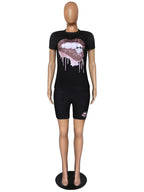 Wmstar Plus Size Two Piece Outfits for Women Tracksuit Shorts Sets  Lip Print Top Casual New In Matching Wholesale Dropshipping