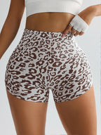 Women Leopard Gym Shorts Athletic Butt Lifting Workout Biker High Waist Yoga Pants Leggins Sports Fitness Short Tights