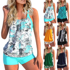 Women's Sexy Slim fit printed suspenders slit boxer shorts bikini plus size swimsuit two piece comfortable pretty swimwear swims