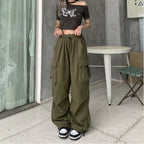 Casual Joggers Cargo Pants Women Solid Low Waist Pants Drawstring Wide Leg Baggy Trousers Y2k Streetwear Oversize Sweatpants