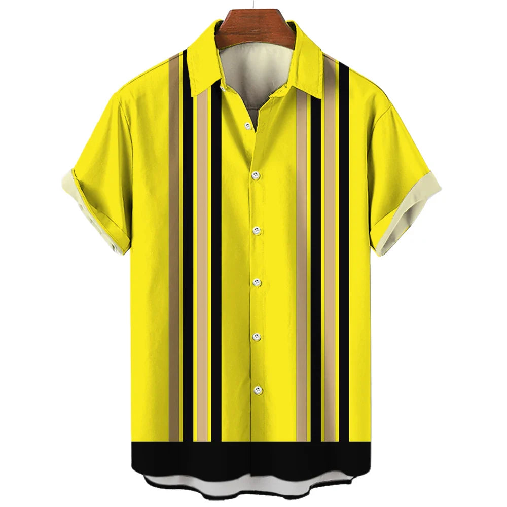 Fashion Men Striped Button Shirt Summer Oversized Short Sleeve Business Casual Streetwear Male