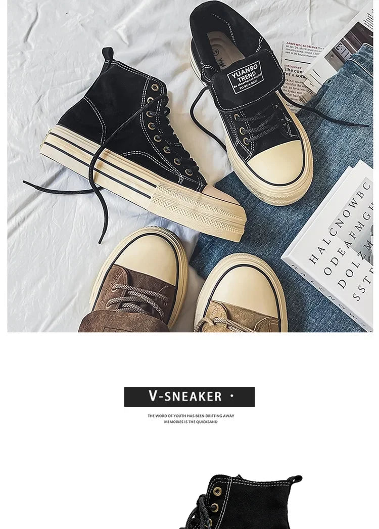 Classic Fashion Skateboarding Shoes for Men Women Comfy Suede Leather High Top Sneakers Men Height-increasing Platform Sneakers
