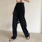 Summer Women's Draped Suit Pants Korean Style High-Waisted Button Casual Pants 2025 New Black White Baggy Office Lady Trousers
