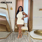 CM.YAYA Women Stand Collar Sleeveless Bodycon Midi Dress 2024 Summer Solid Evening Party Club Fashion Dresses Vestidos